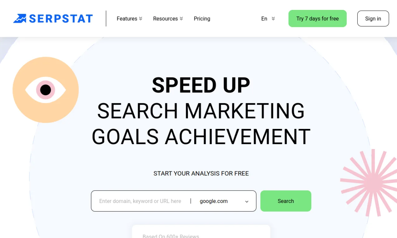 Screenshot of Serpstat website