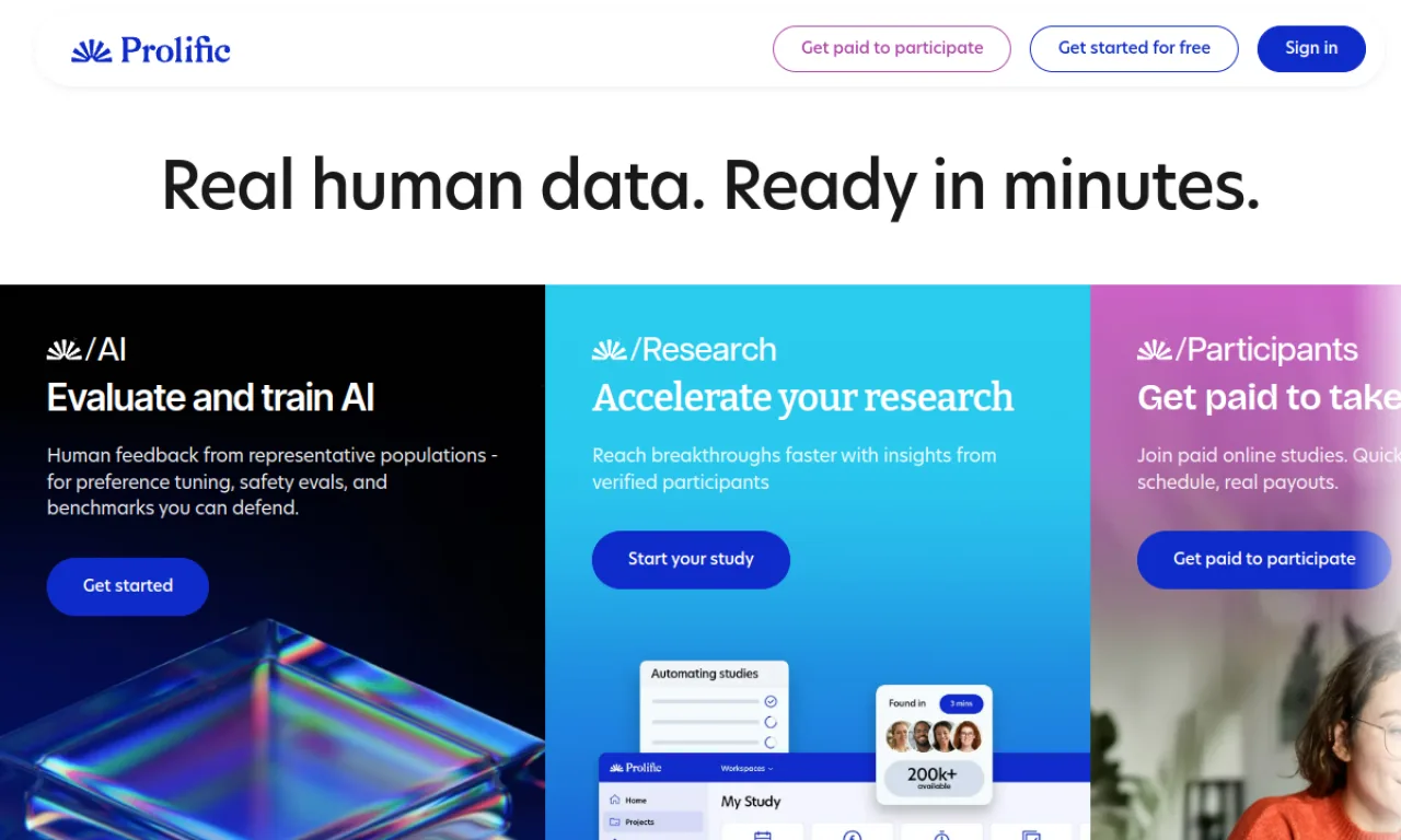 Screenshot of Pollfish / Prolific website