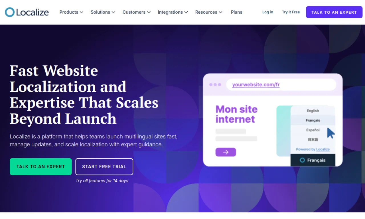 Screenshot of Localize website