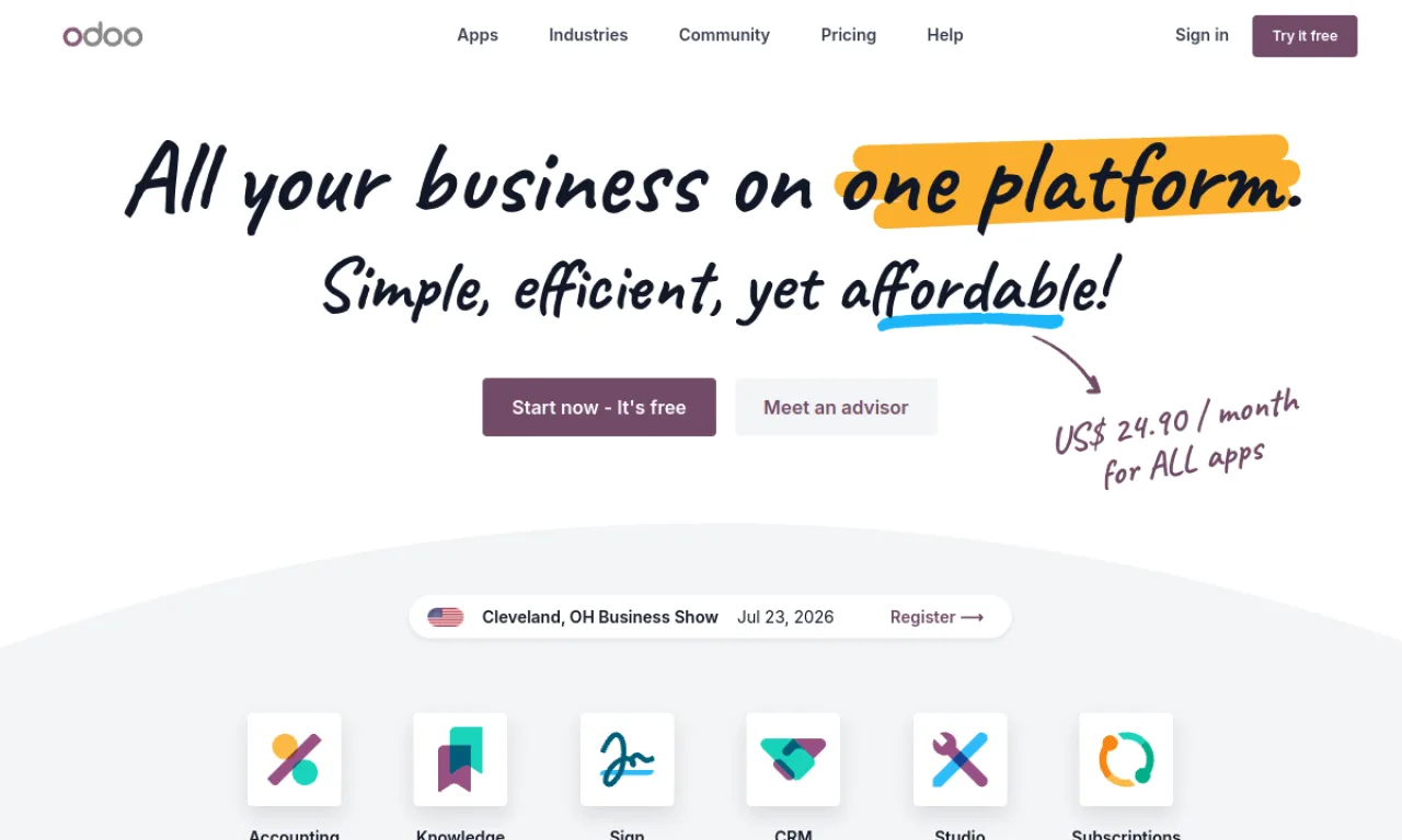 Screenshot of Odoo website