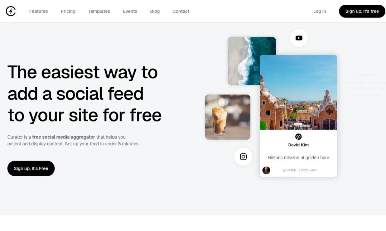 Screenshot of Curator.io website