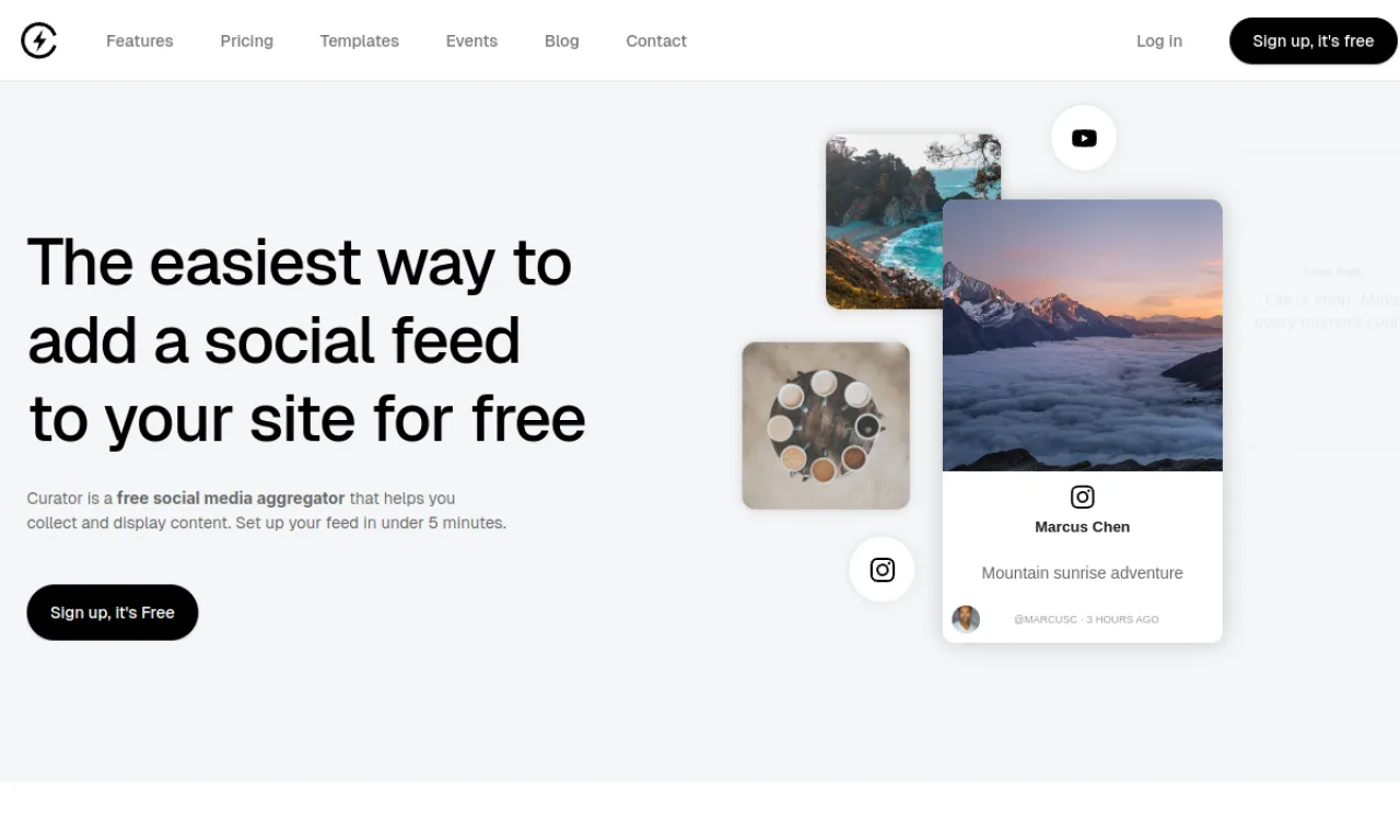 Screenshot of Curator.io website