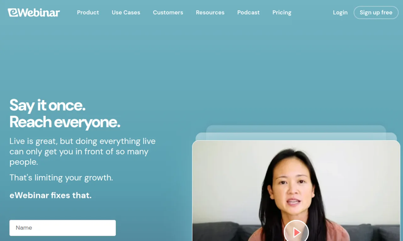 Screenshot of eWebinar website