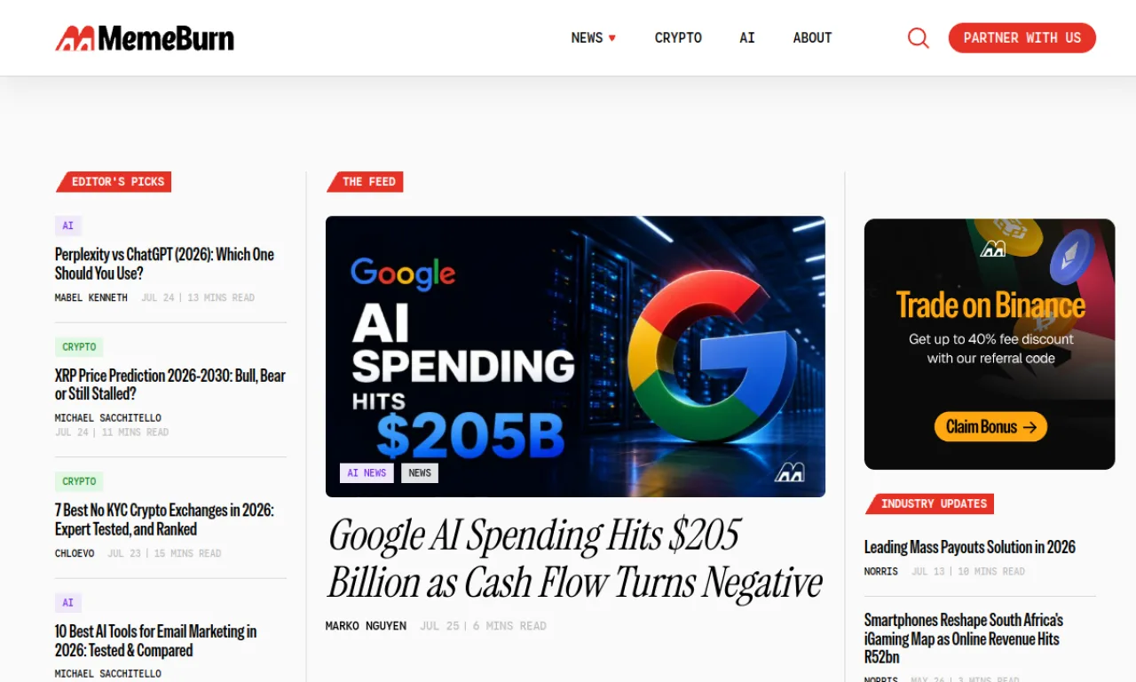 Screenshot of Memeburn website