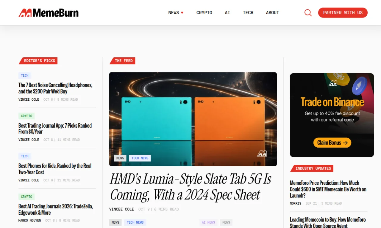 Screenshot of Memeburn website