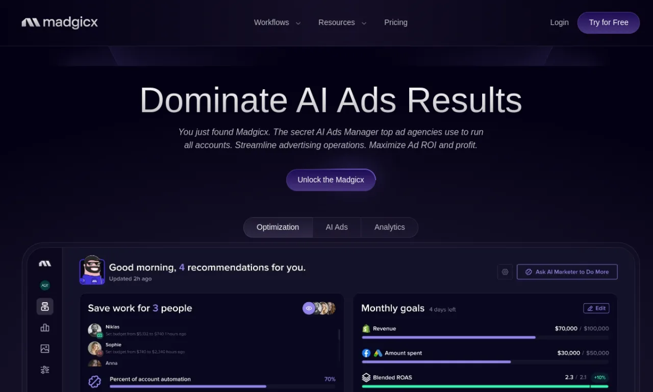 Screenshot of Madgicx website