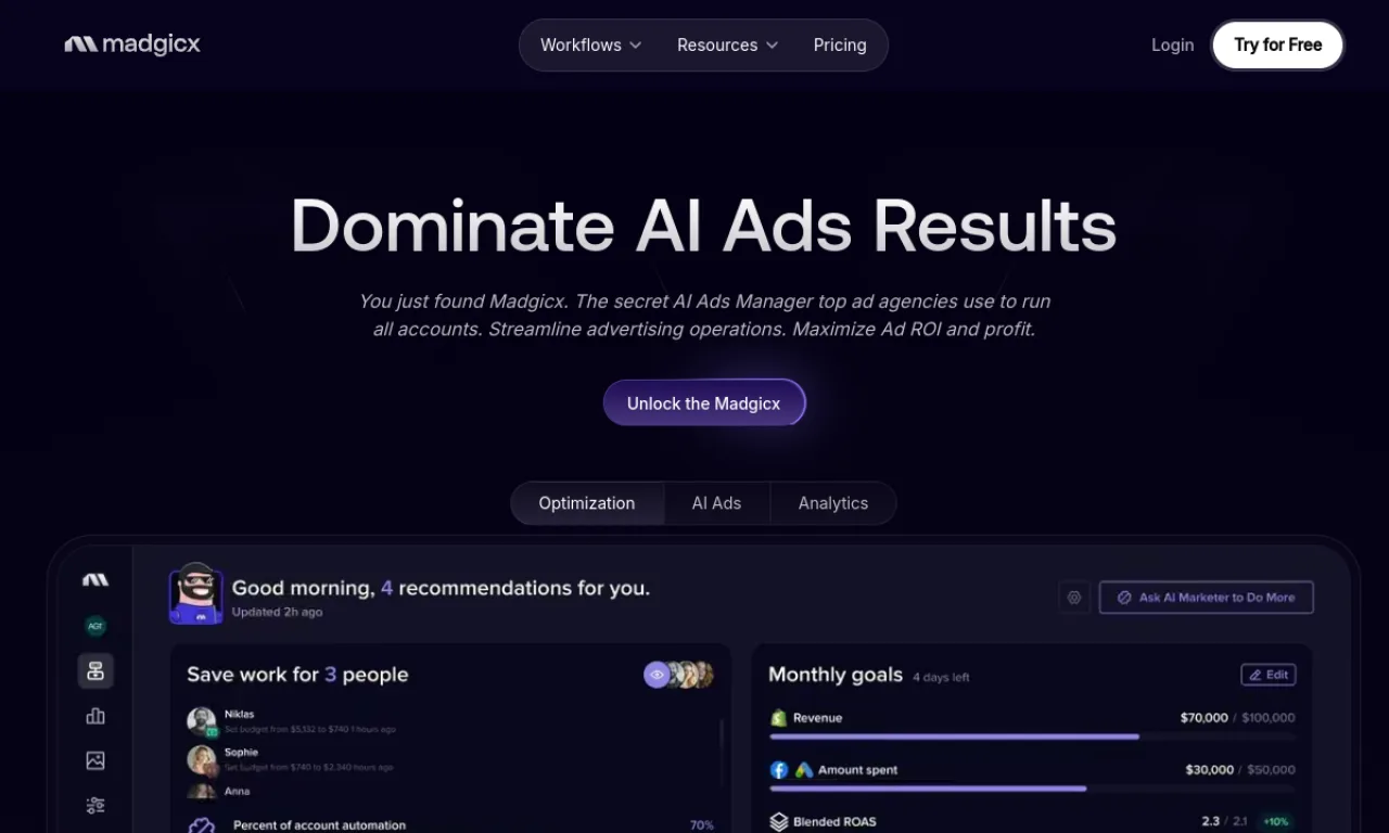 Screenshot of Madgicx website