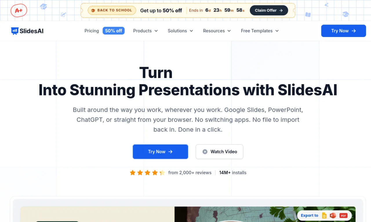 Screenshot of SlidesAI website