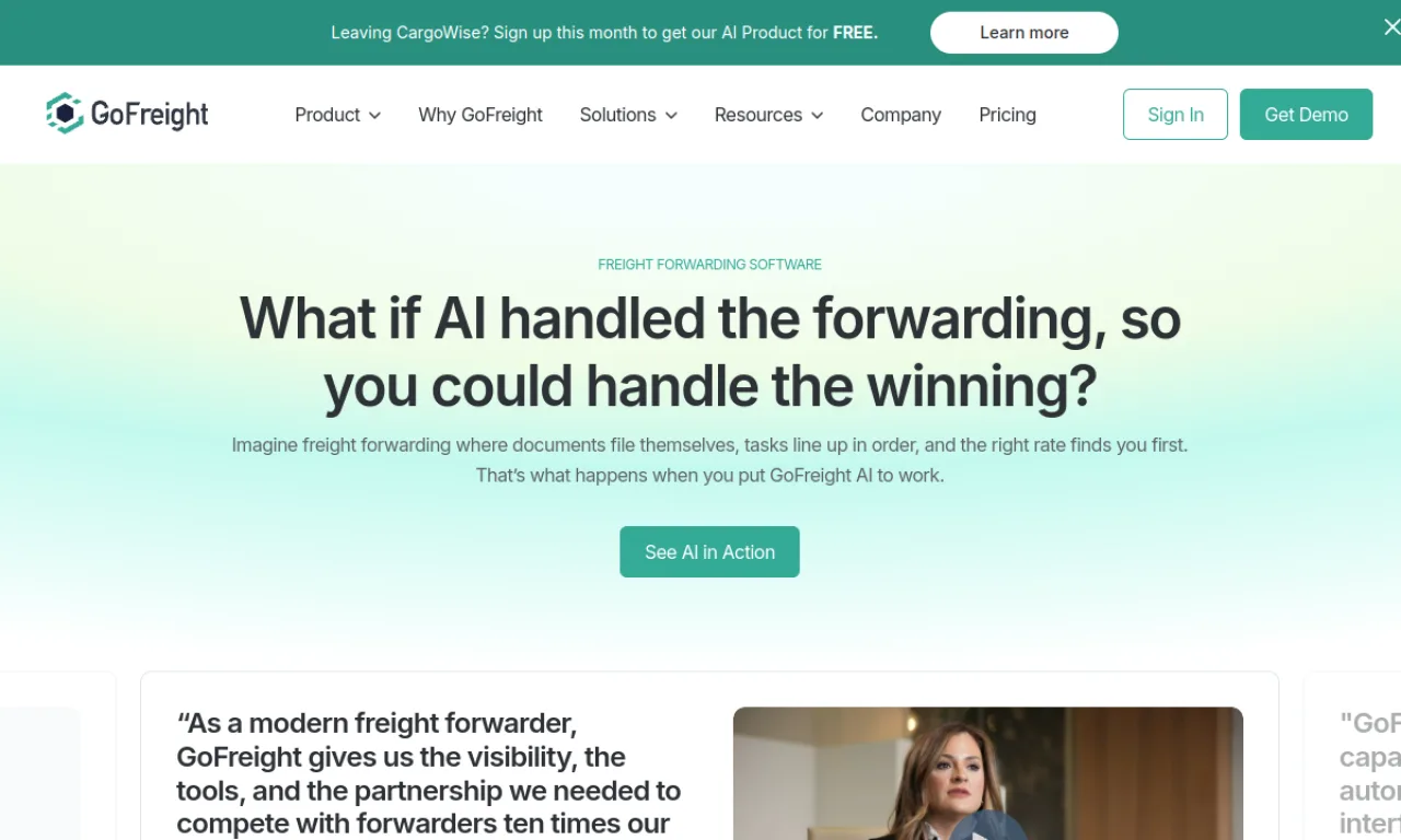 Screenshot of GoFreight website