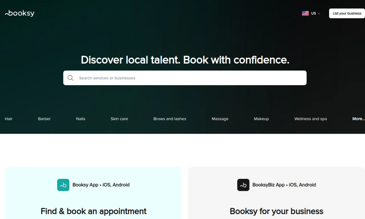 Screenshot of Booksy website