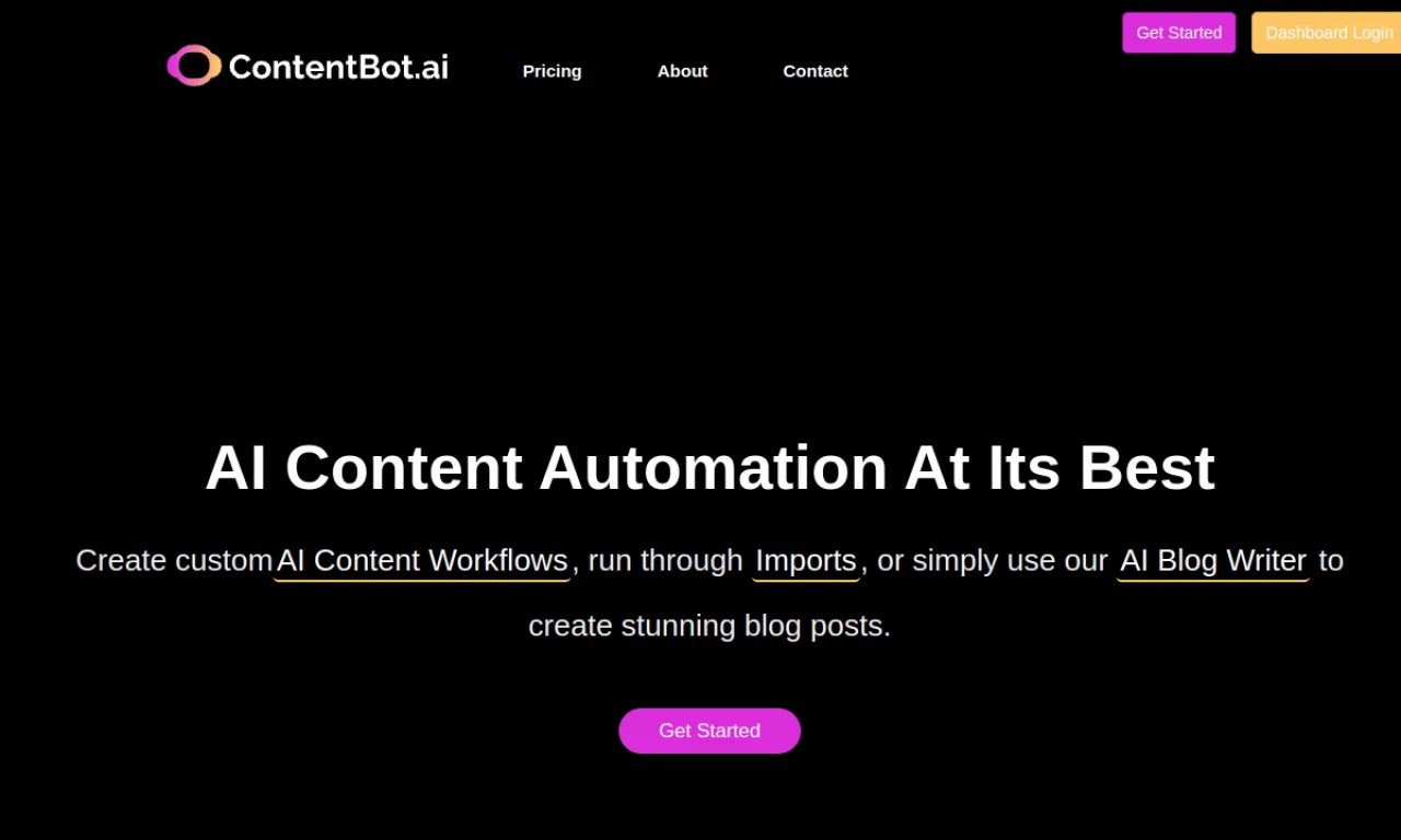Screenshot of ContentBot website