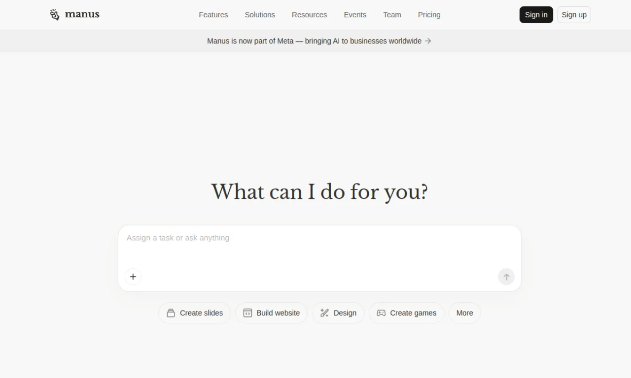 Screenshot of Manus website