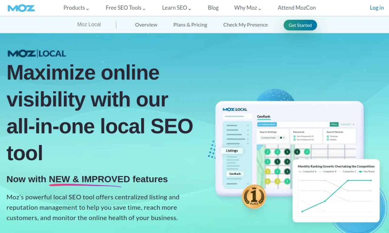 Screenshot of Moz Local website