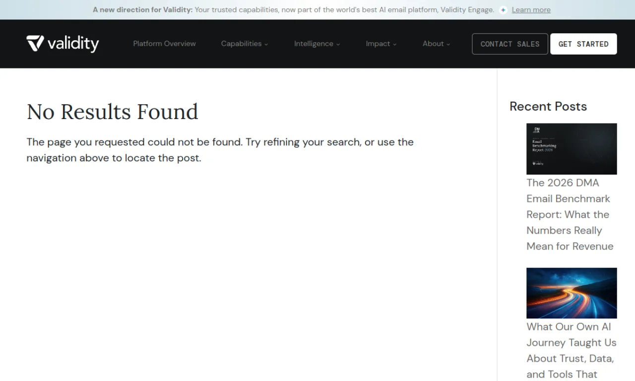 Screenshot of 250ok / Validity Everest website