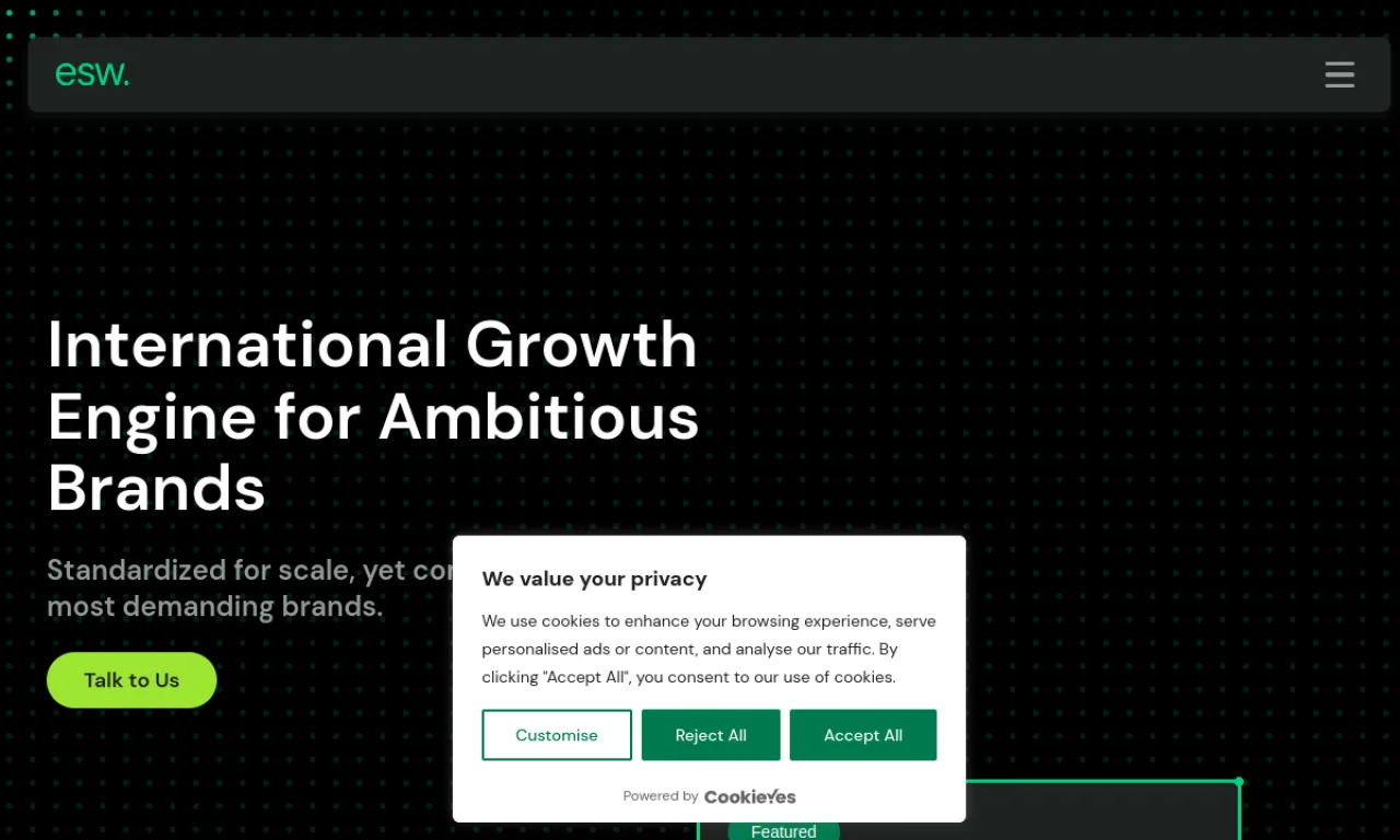 Screenshot of ESW website
