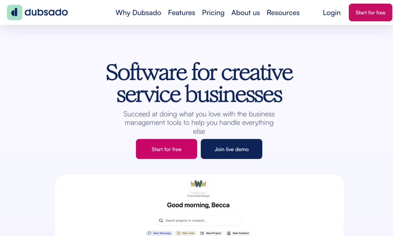 Screenshot of Dubsado website