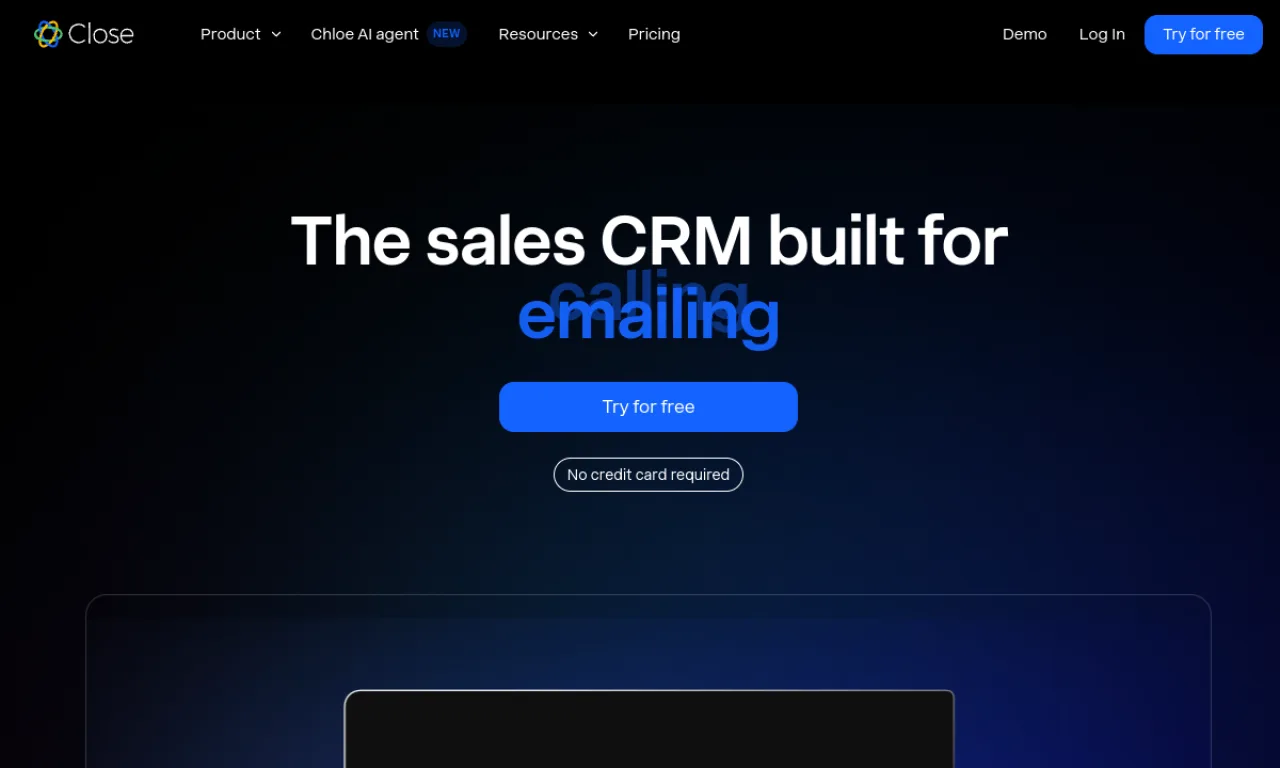Screenshot of Close website