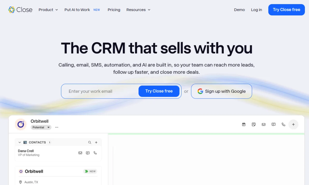 Screenshot of Close website