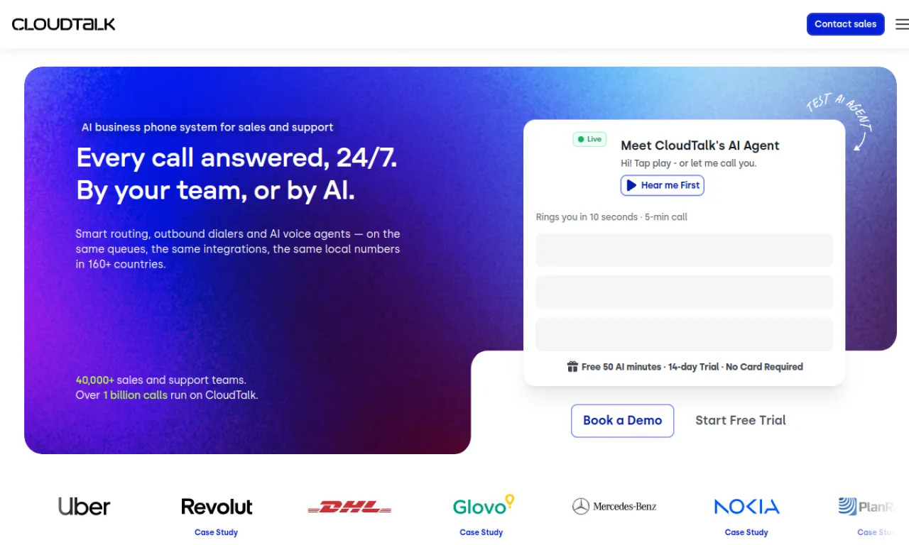 Screenshot of CloudTalk AI website