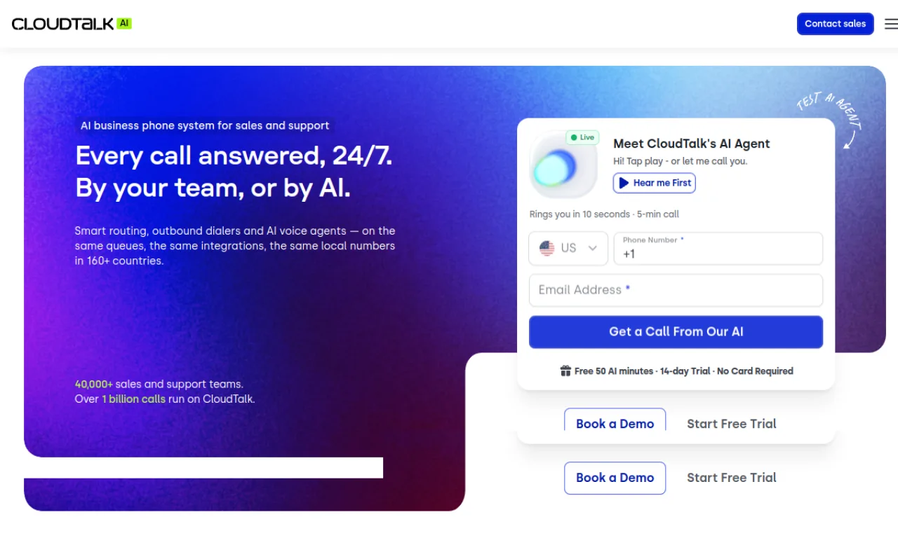 Screenshot of CloudTalk AI website