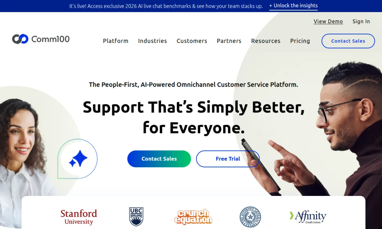 Screenshot of Comm100 website