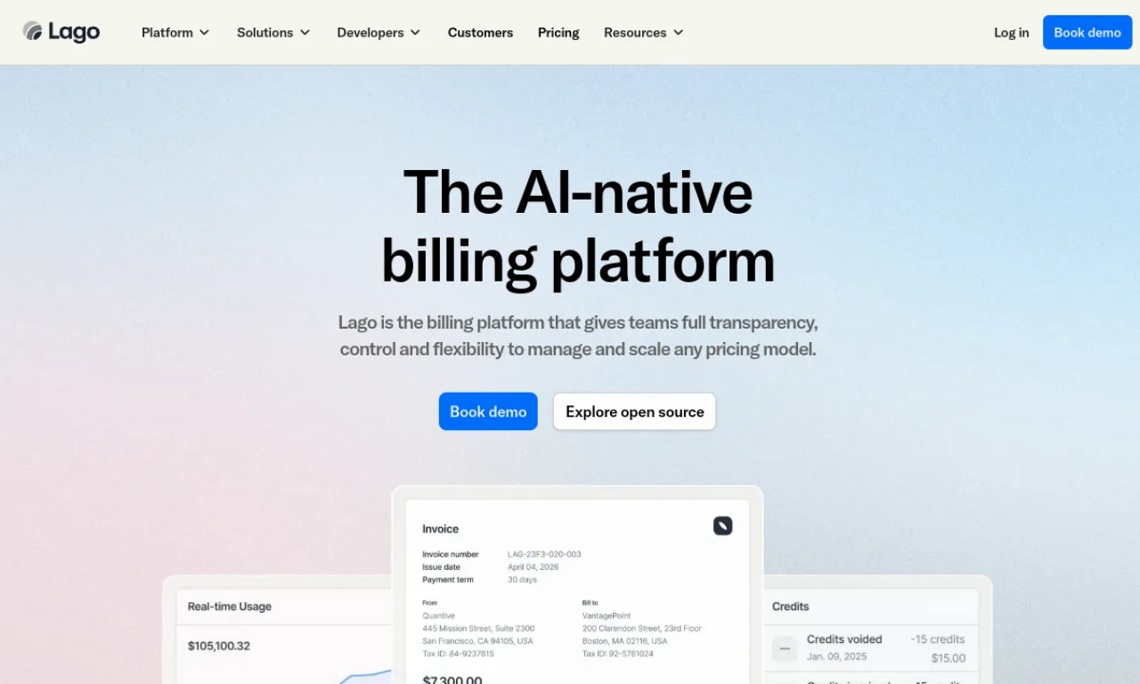 Screenshot of Lago website