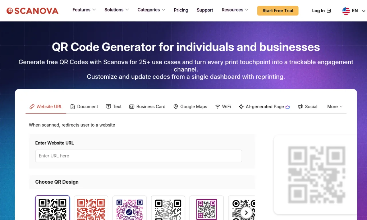 Screenshot of Scanova / QRCode Monkey website