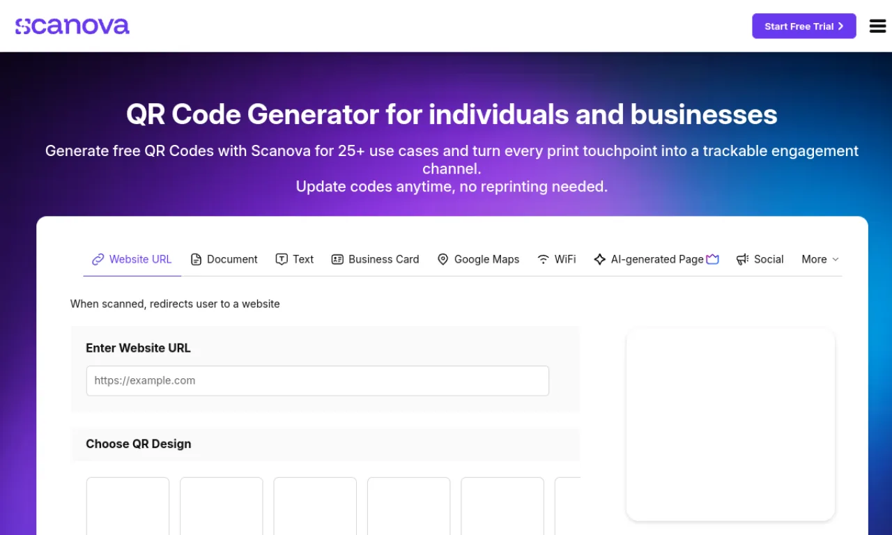 Screenshot of Scanova / QRCode Monkey website