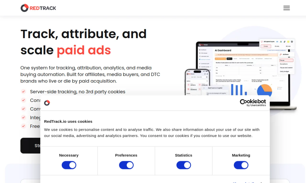 Screenshot of RedTrack website
