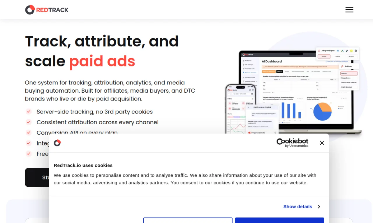 Screenshot of RedTrack website