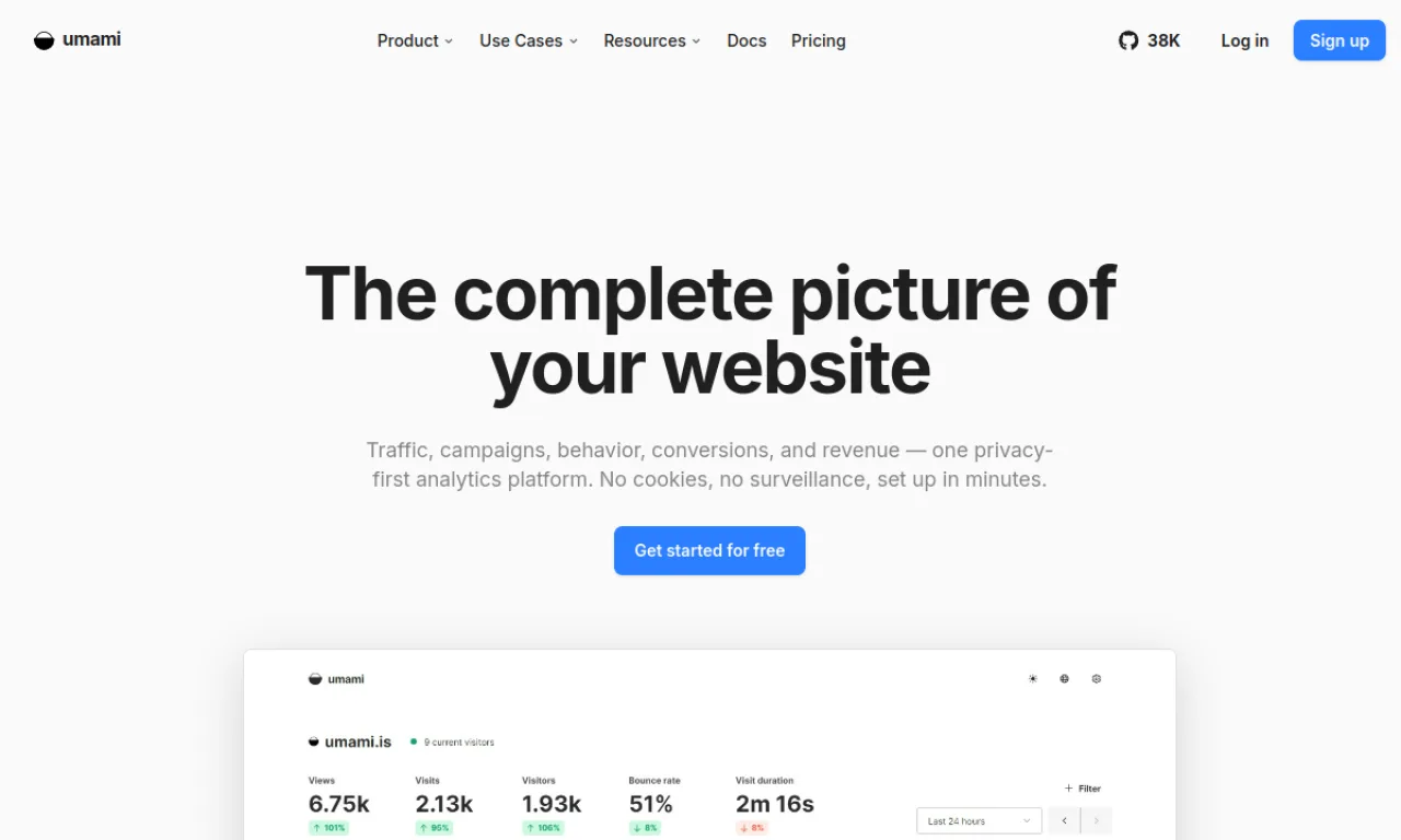 Screenshot of Umami website