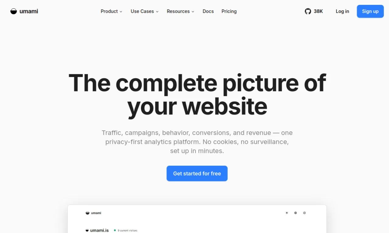 Screenshot of Umami website