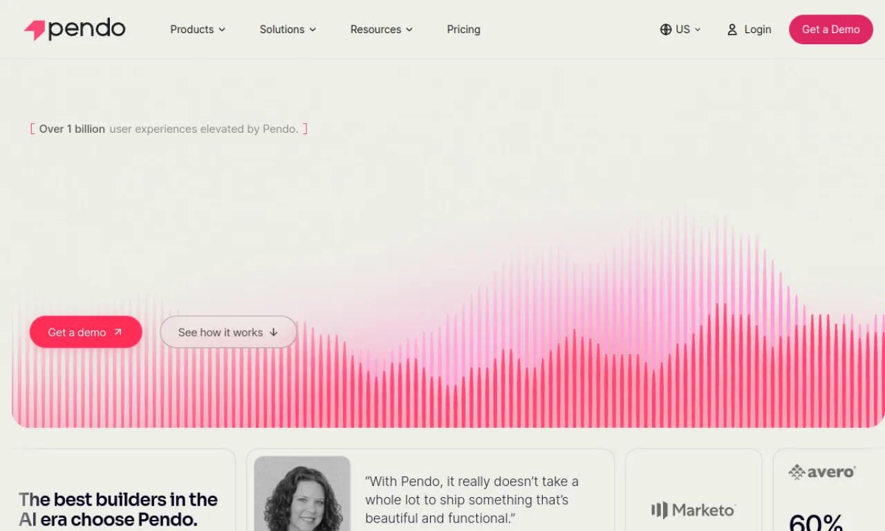 Screenshot of Pendo website