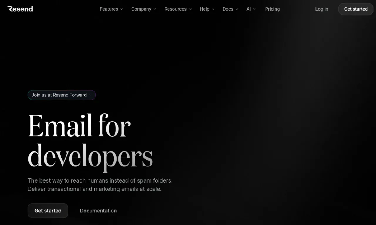 Screenshot of Resend website