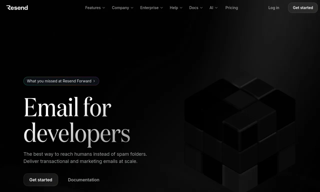 Screenshot of Resend website