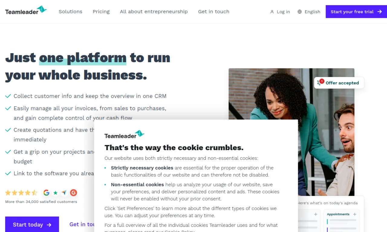 Screenshot of Teamleader website