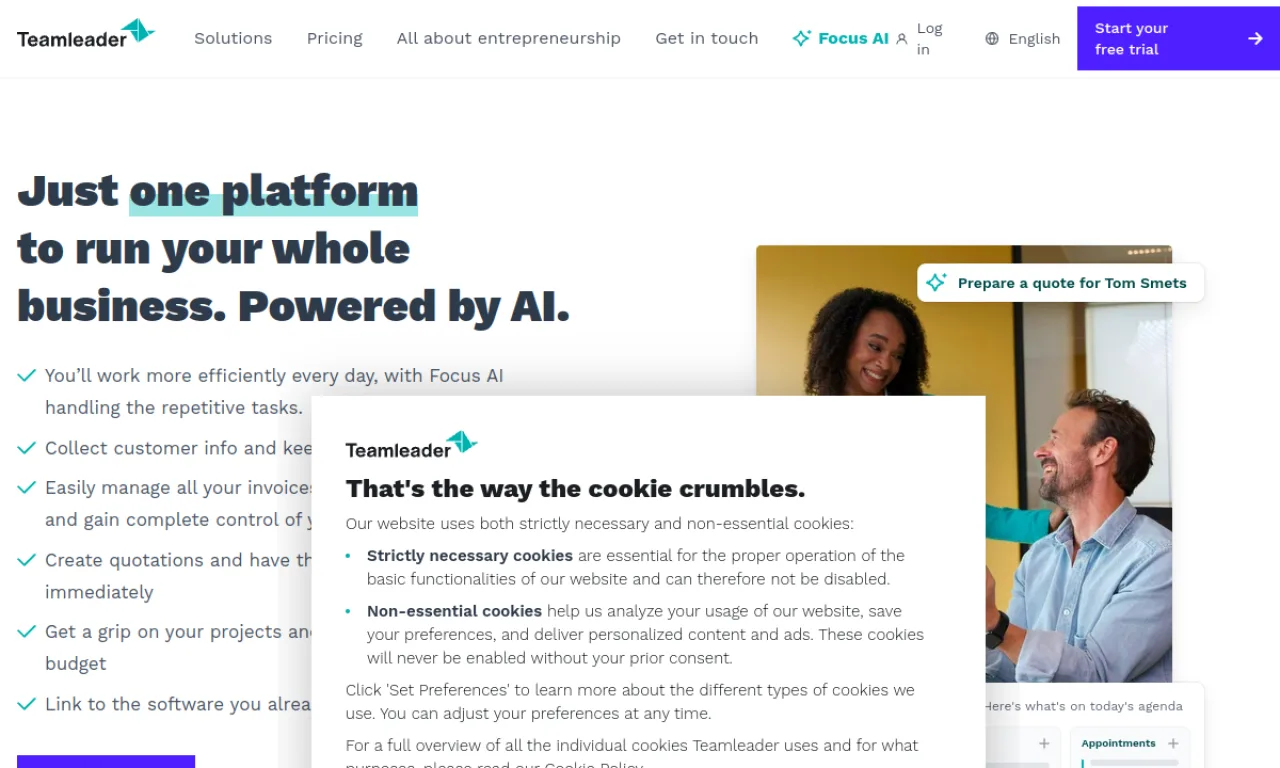 Screenshot of Teamleader website