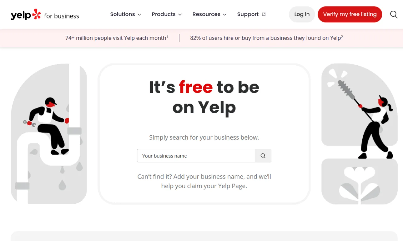 Screenshot of Yelp for Business website