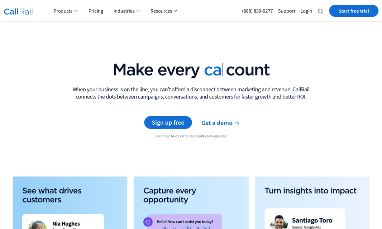 Screenshot of CallRail for Law / Ruler website