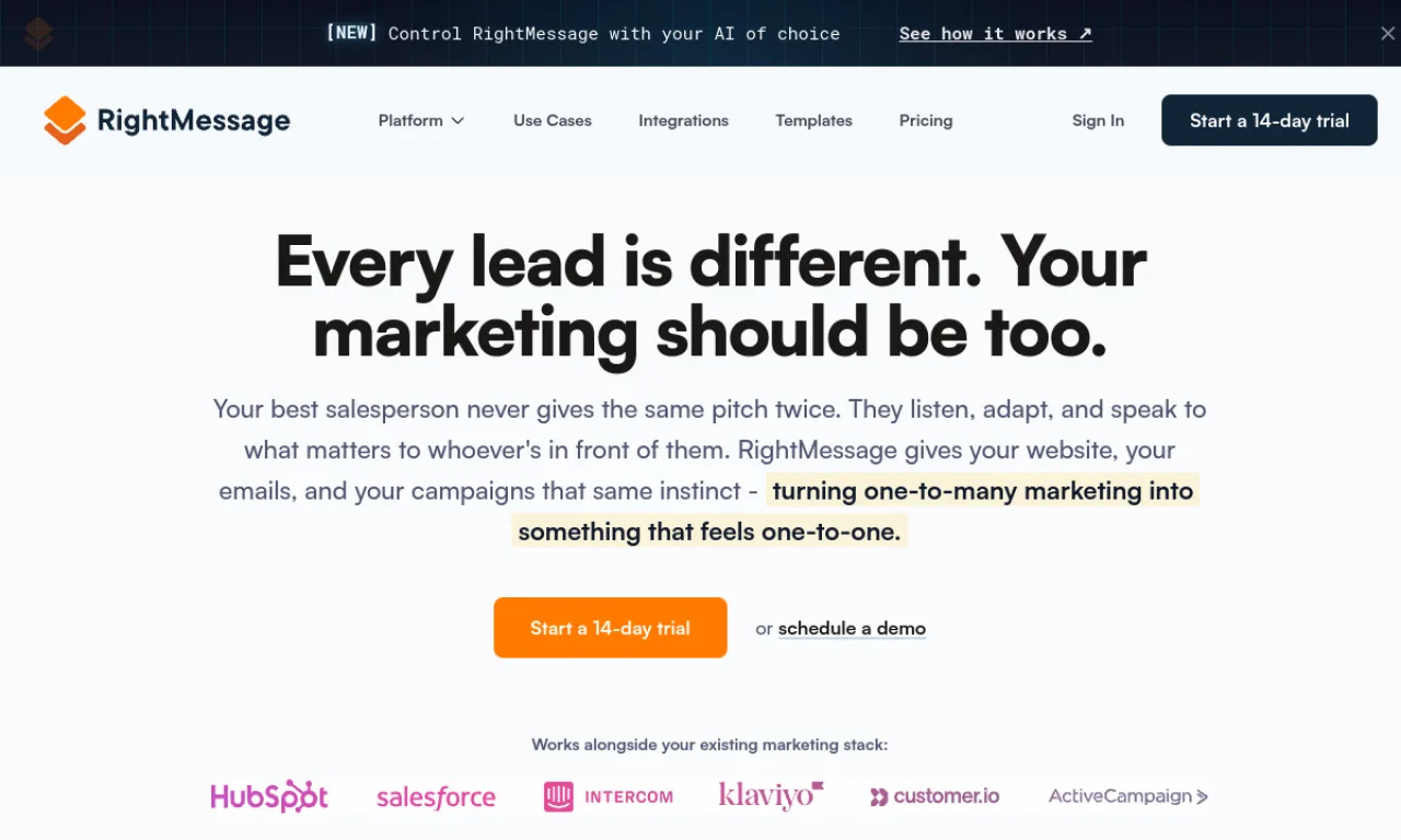 Screenshot of RightMessage website