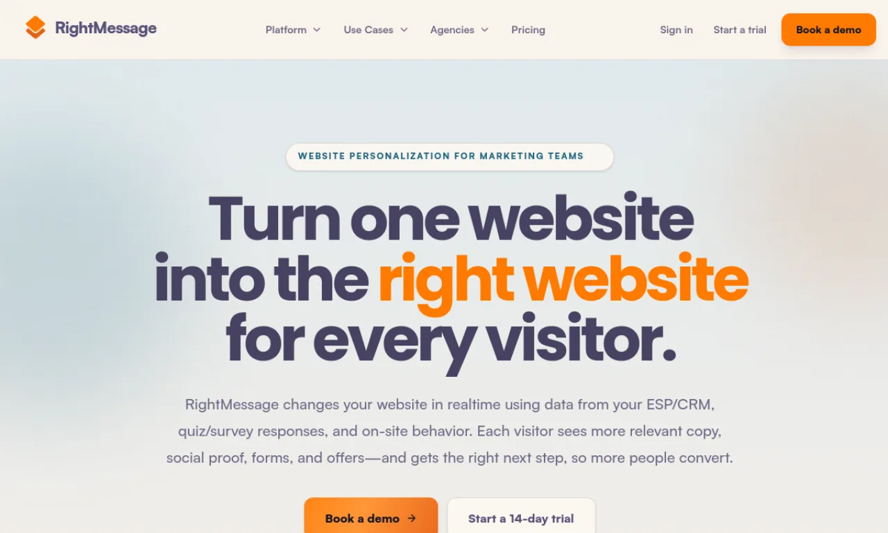 Screenshot of RightMessage website