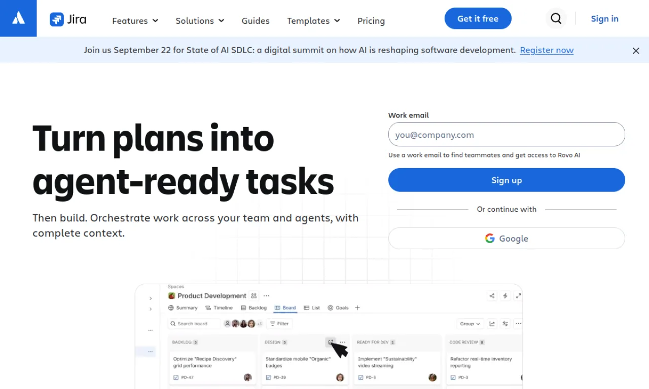 Screenshot of Jira website