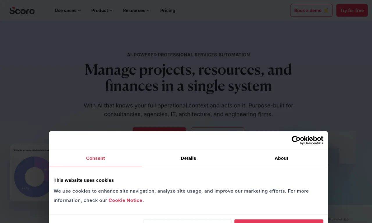 Screenshot of Scoro website