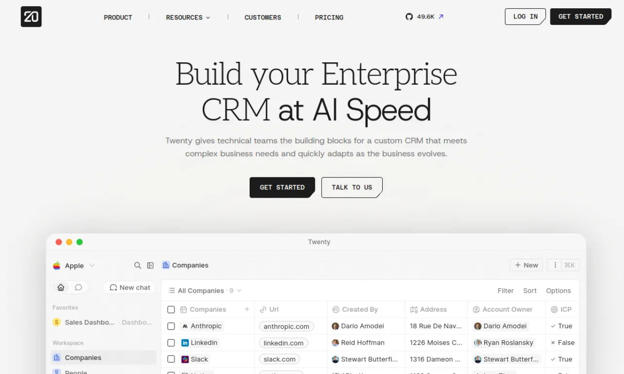 Screenshot of Twenty website
