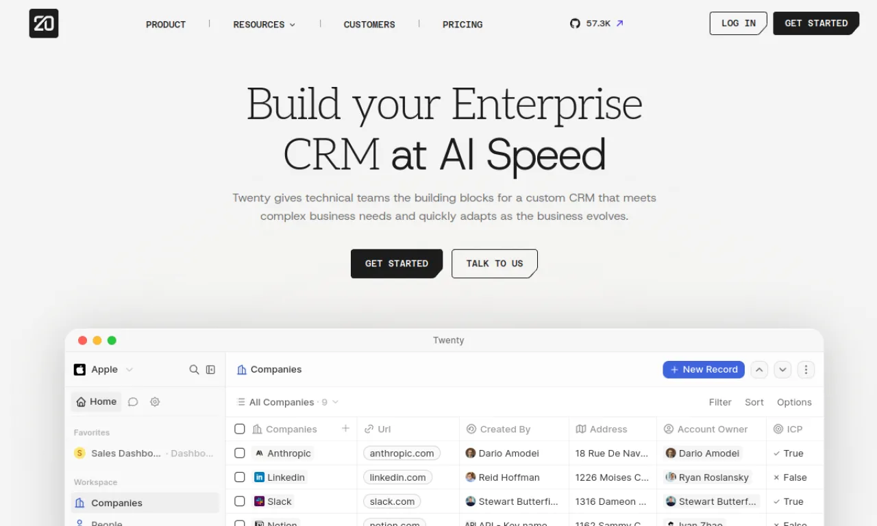 Screenshot of Twenty website