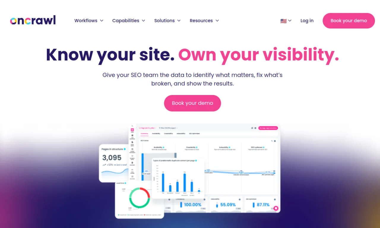 Screenshot of OnCrawl website