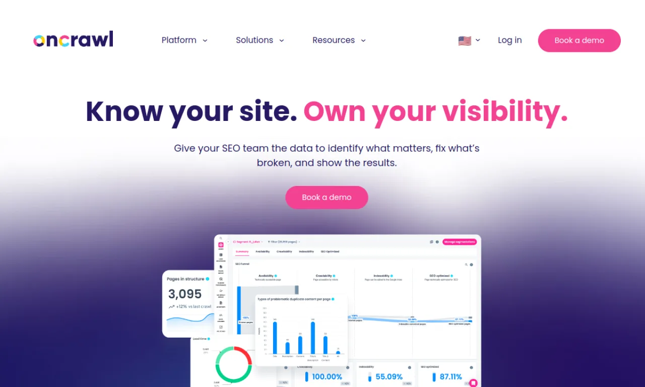Screenshot of OnCrawl website