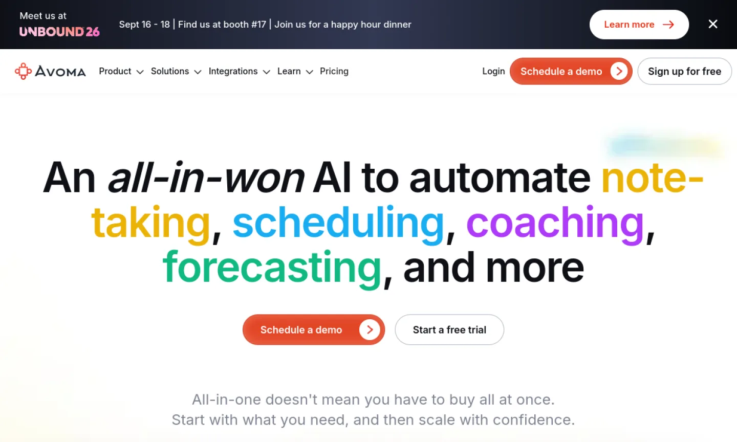 Screenshot of Avoma CI website
