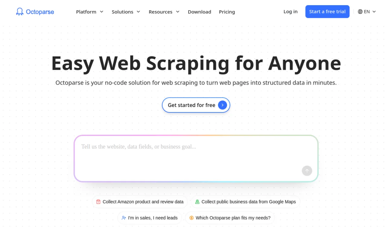 Screenshot of Octoparse website
