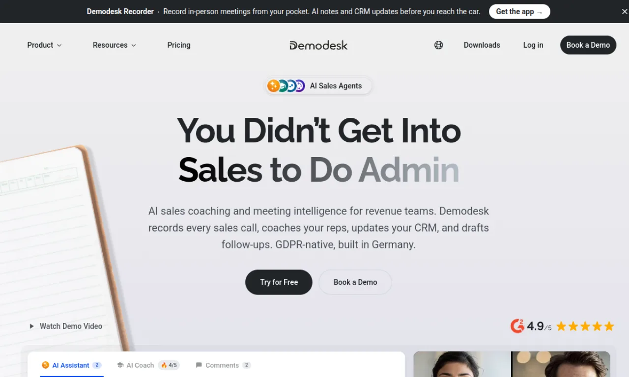 Screenshot of Demodesk website